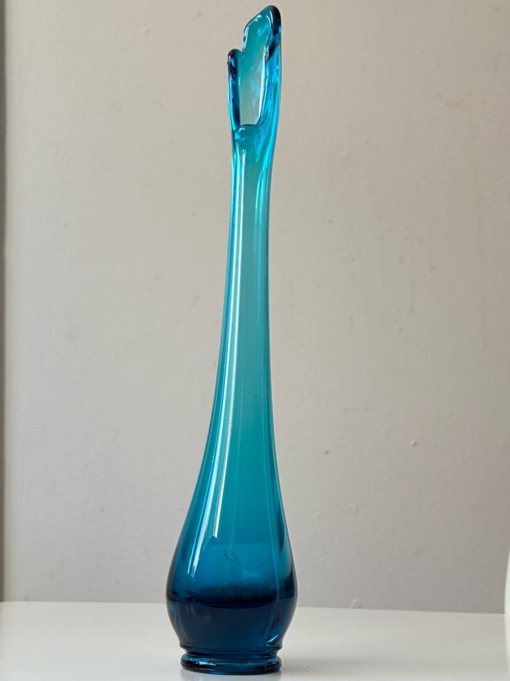 Vintage Blue Art Glass Bud 12” swung Vase - Elegant Teal Decorative Accent